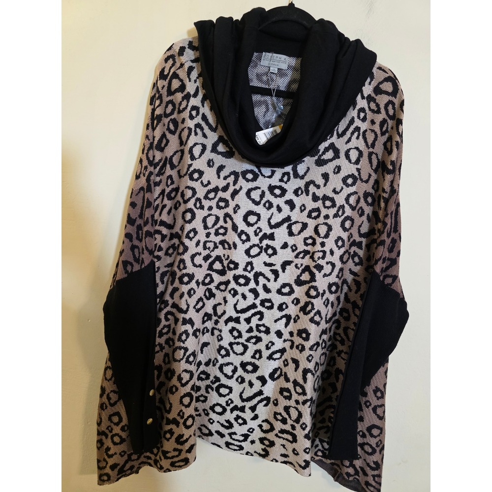 Joseph A Women Leopard Print Cowl Neck Poncho Sweater Gold Button Cuffs 3X